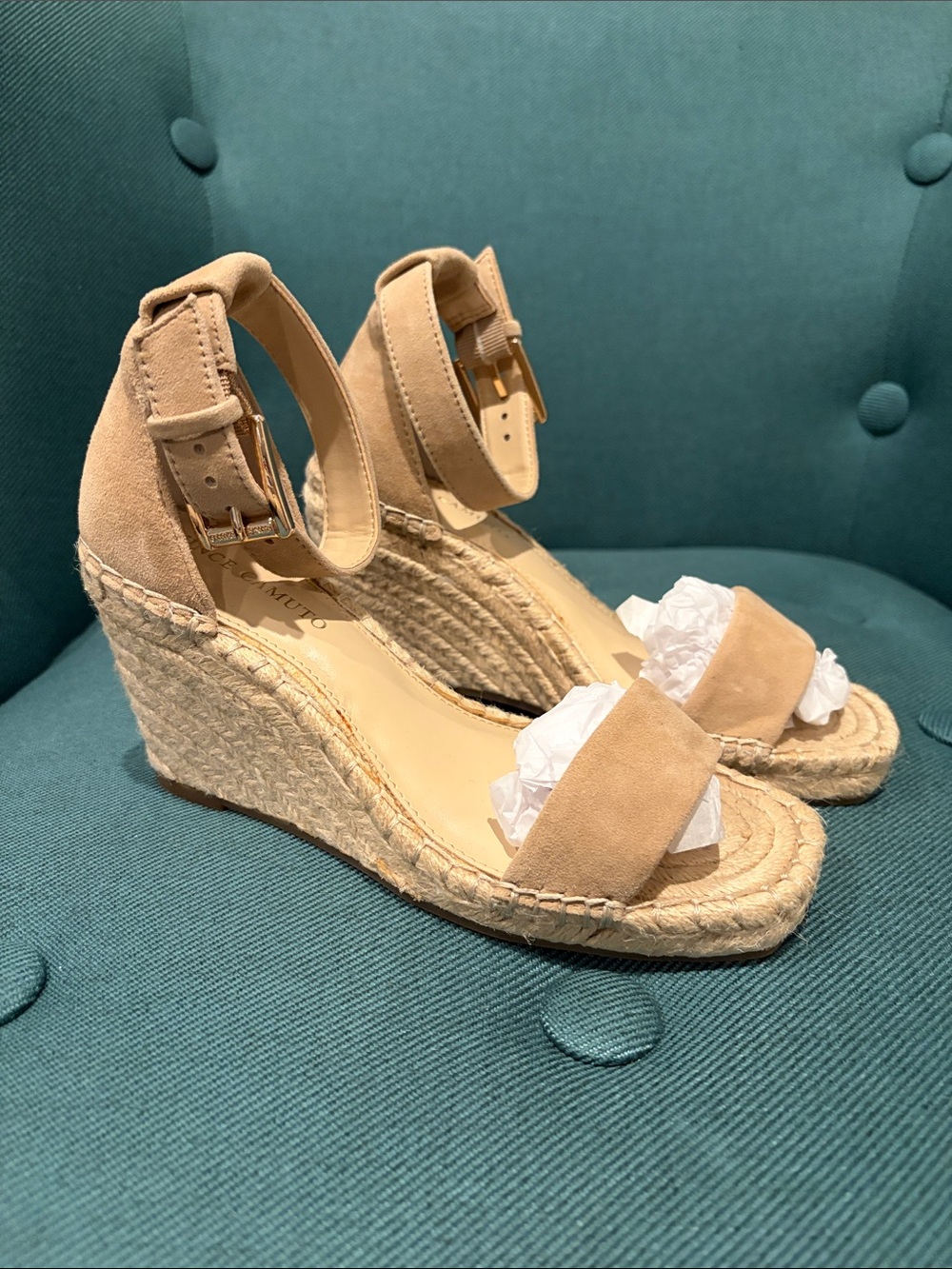 Vince Camuto Suede Espadrille Wedge Sandals - Tan
